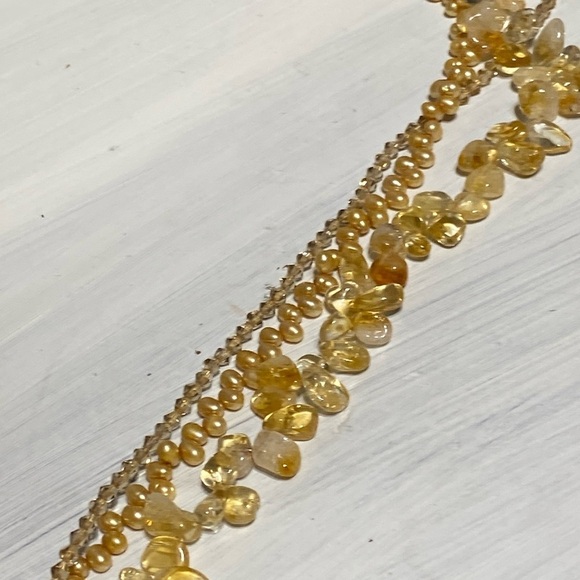 Beautiful 3 strand crystal citrine freshwater Pearl beaded necklace - Picture 12 of 16